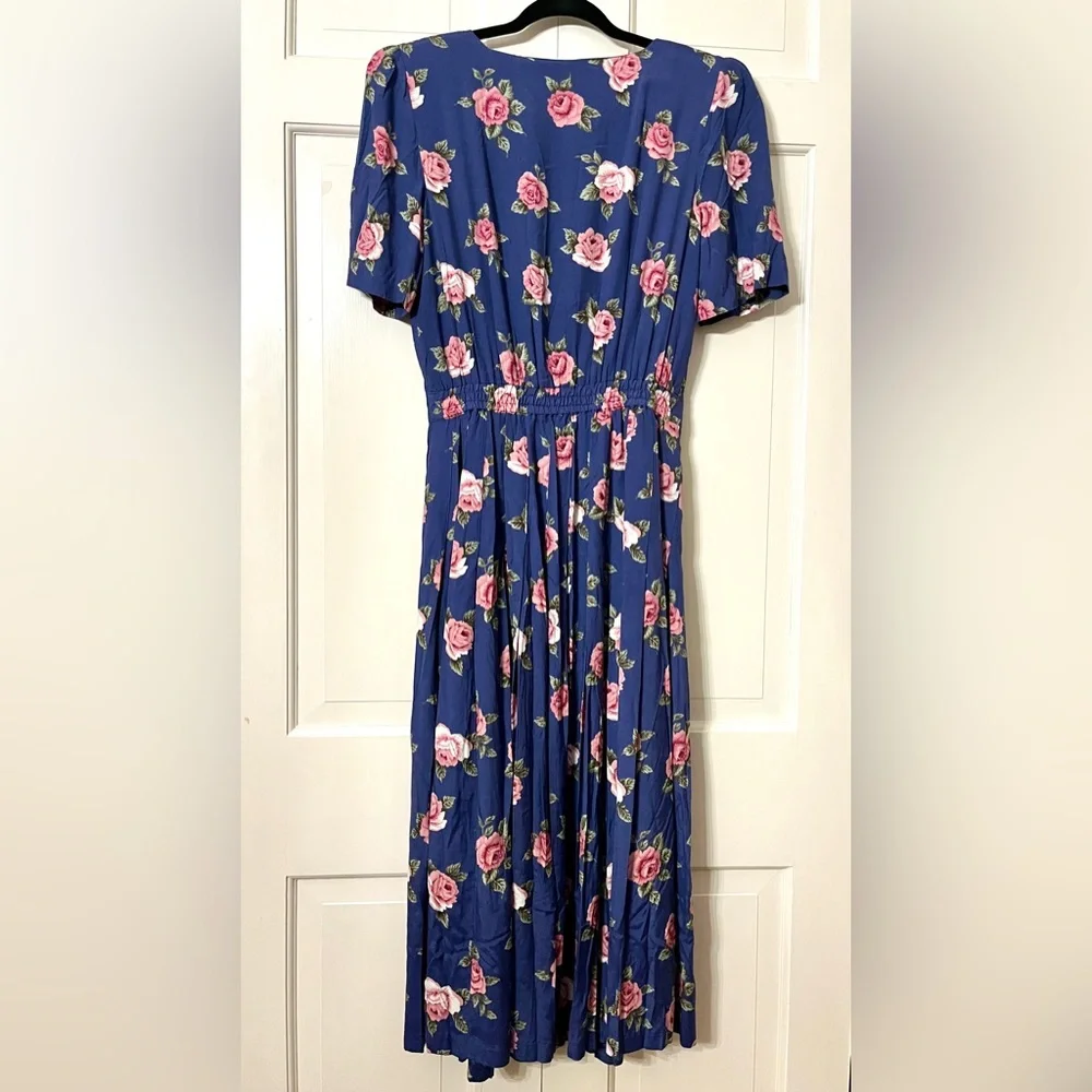 Vintage Plaza South Pleated Pearl Button Floral Dress Cottagecore Blue Pink Sz 6